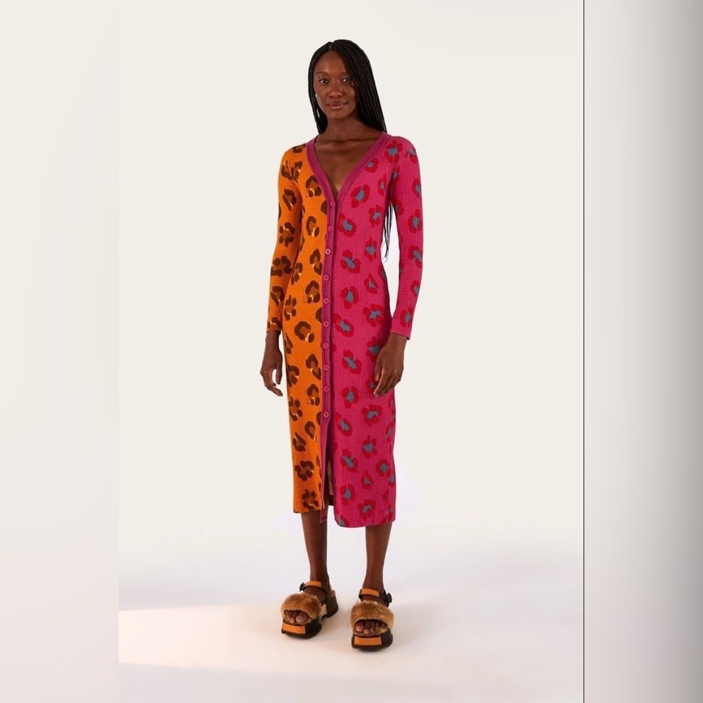 FARM RIO | Mixed Ikat  Leopard Dress/Cardigan
